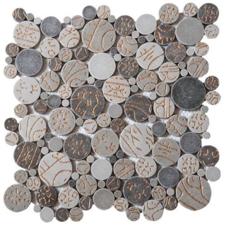 Picture of Bati Orient - Round Mosaic Penny Rounds Taupe/Gold