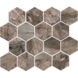 Picture of American Wonder Porcelain - Fossilique Stone Mosaic Hex Mineral Umber