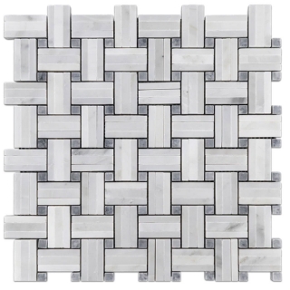 Picture of Elon Tile & Stone - Tri-Weave Mosaics Pearl White Pacific Gray Dot Honed