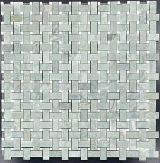 Picture of Elon Tile & Stone - Basketweave Mosaics Emerald Green 3/8 White Thassos Dot Honed