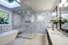 Picture of Elon Tile & Stone - Fan Mosaics White Thassos - Fan with Blue Celeste & Azul Macauba