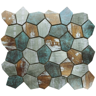 Picture of Bati Orient - Metal Art Hexagon Mosaic Green Grey Beige