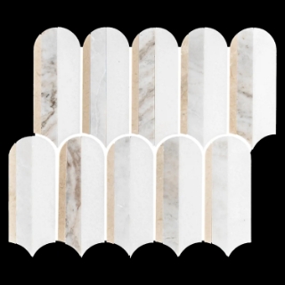 Picture of Elon Tile & Stone - Wave Mosaics White Thassos Crema Marfil Bianco Oro Honed