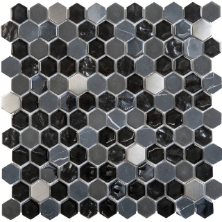 Picture of Bati Orient - Mix Mosaic Hexagon Black Marble/Black Glass/Steel