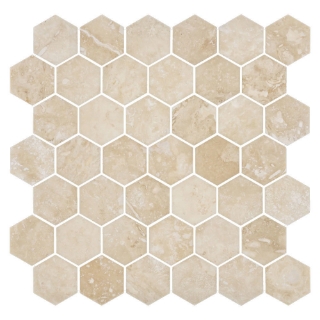 Picture of Elon Tile & Stone - Hexagon Mosaics 2 Cross-Cut Light Ivory Travertine Honed