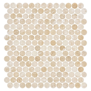 Picture of Elon Tile & Stone - 1 Rounds Mosaics Cross-Cut Light Ivory Travertine Honed