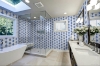 Picture of Elon Tile & Stone - Trillium Mosaics White Thassos with Blue Celeste & Azul Porcelain Polished