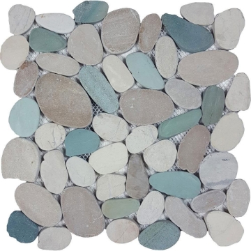 Picture of Tesoro - Ocean Stones Sliced Mosaic White Green Tan