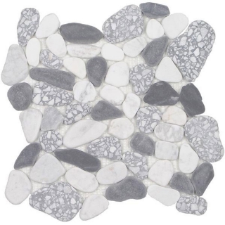 Picture of Tesoro - Ocean Stones Sliced Mosaic Terrazzo Carrara Nero Smoke