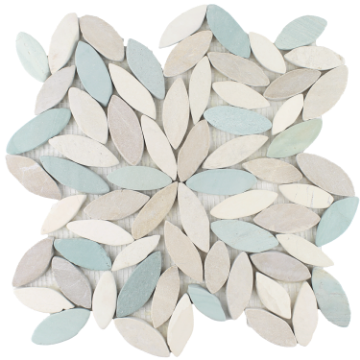 Picture of Tesoro - Ocean Stones Sliced Mosaic White, Green, Tan Sliced Flower
