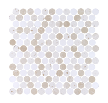 Picture of Tesoro - Venice Penny Round Mosaic Sand Thassos Carrara