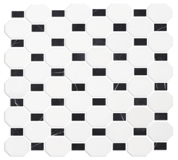 Picture of Tesoro - Metro Blend Thassos Octagon Dot Thassos Nero Dot